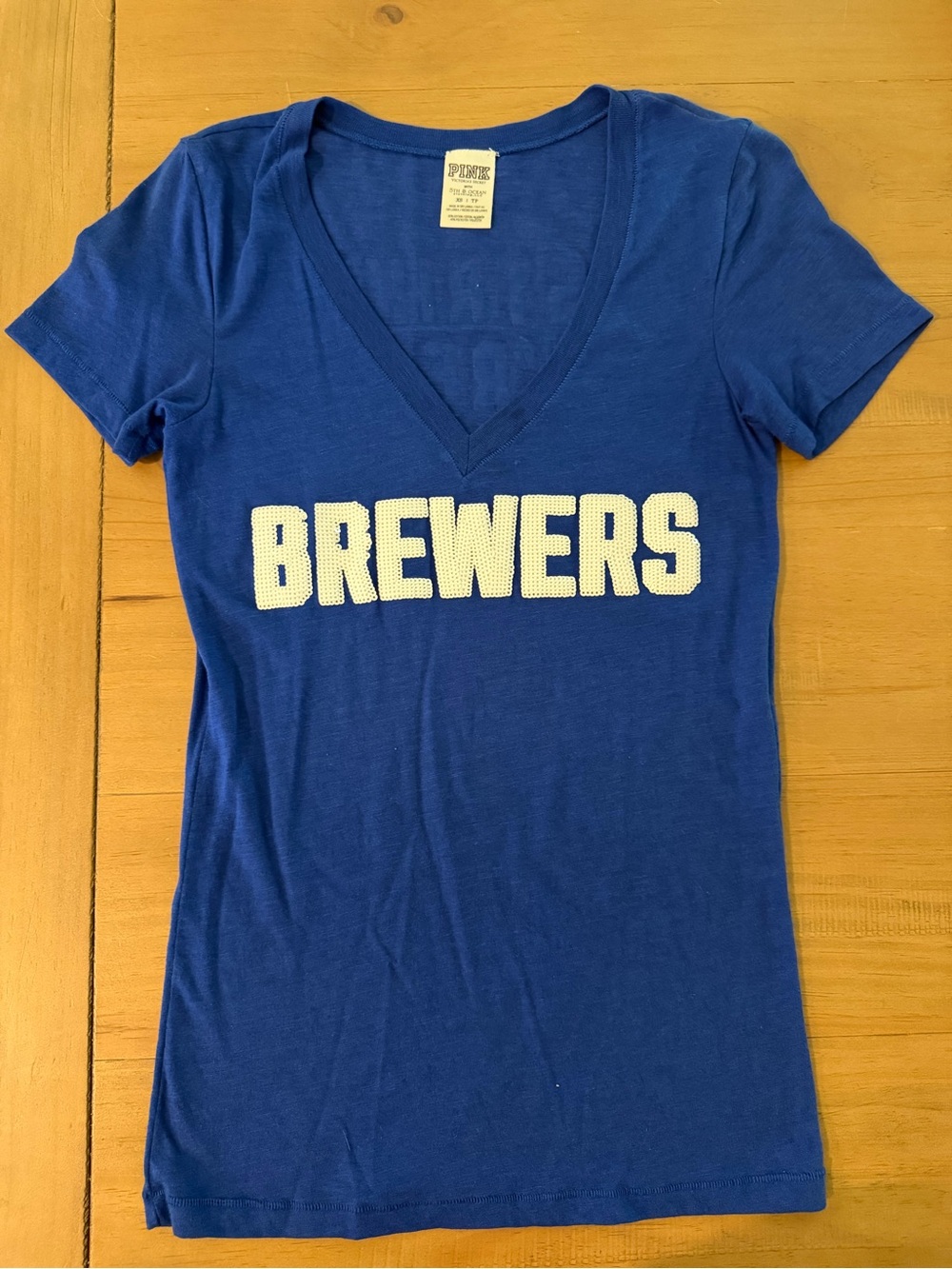 PINK VS BREWERS Blue V-Neck Graphic Tee